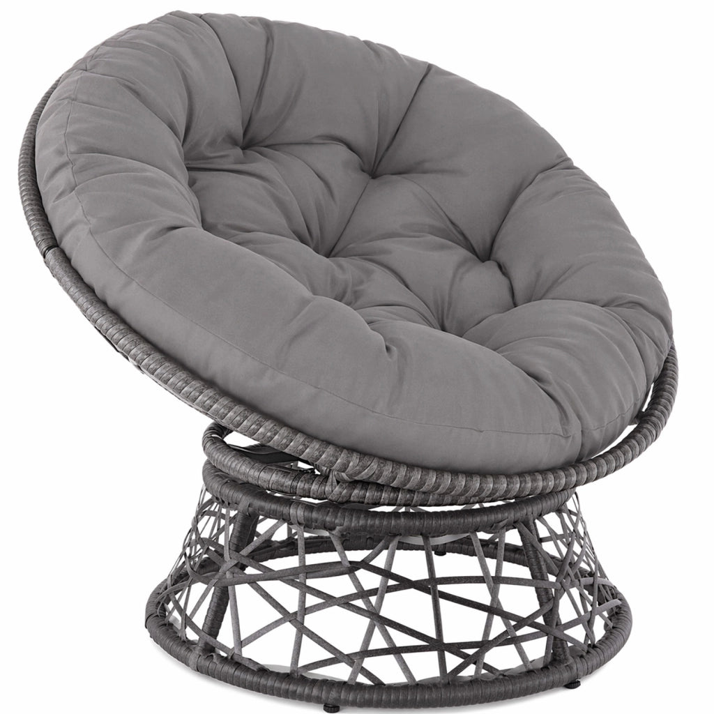 Poltrona Relax Girevole Da Esterno Con Cuscino Imbottito Seduta Rotazione 360 Gradi Per Giardino 64 x 80.5 Cm Grigio