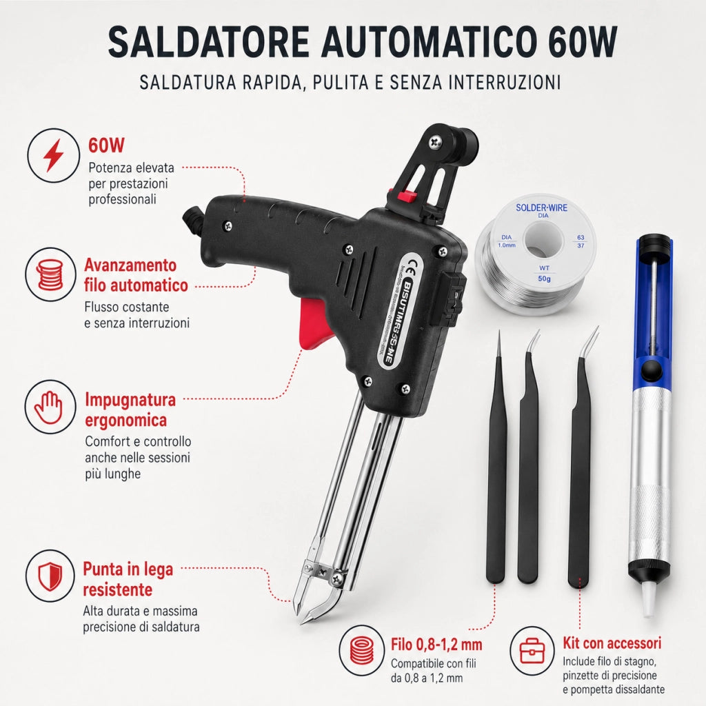 SALDATORE A STAGNO 60W PISTOLA AUTOMATICA KIT SALDATURA ACCESSORI FILO BS565 PRO