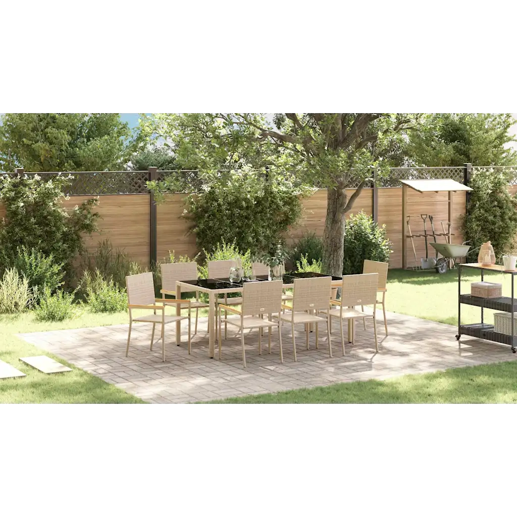 Set da Pranzo per Giardino 9 pcs Beige polyrattan 3365401