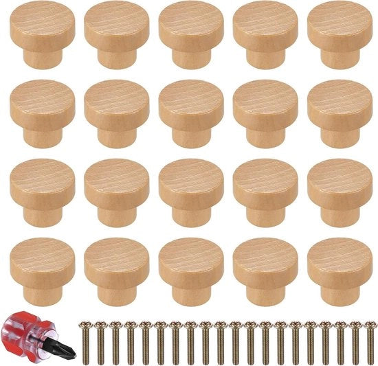Set di maniglie in legno per armadi e cassetti - Maniglie, maniglioni e maniglie per cassetti con viti - 35mm