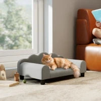 Divano per Cani con Braccioli di Supporto, in Legno e Tessuto French Terry, 66x42x28.5 cm, Grigio