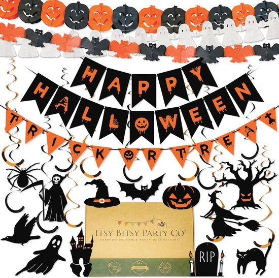 Decorazione per Halloween - Decorazione per finestra per Halloween Slinger di decorazione per Halloween Banner di Halloween per "Trick or Treat" Decorazioni da appendere per interni
