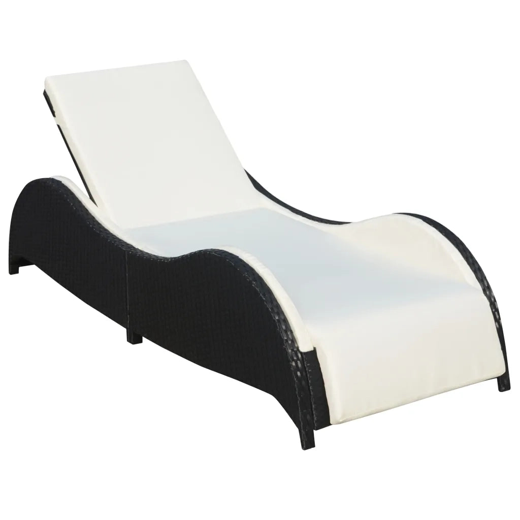 Lettino Prendisole con Cuscino in Polyrattan Nero cod mxl 27039