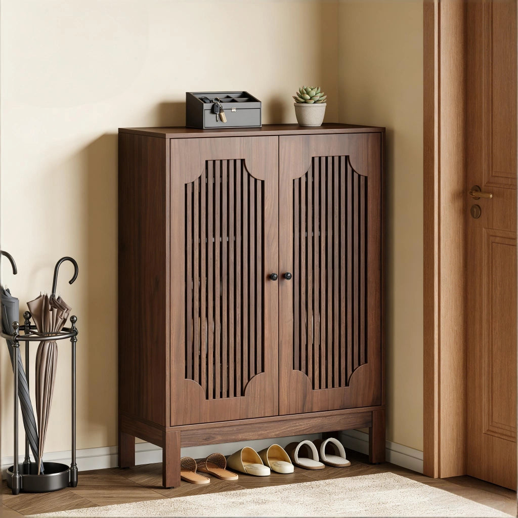 Scarpiera con 4 ripiani regolabili e struttura in MDF per ingresso e soggiorno effetto noce 101 × 43 × 22,5 cm