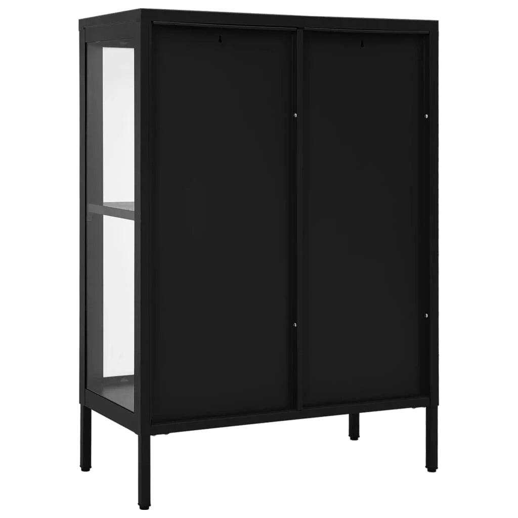 Buffet credenza cassettiera armadio mobile contenitore organizer per cucina soggiorno salotto 75 x 35 x 105 cm acciaio e vetro nero 02_0036120