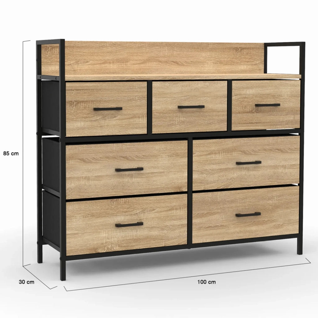 IDMarket - Baúl de tela de 7 cajones UTAH 100 cm mueble de almacenamiento de diseño industrial