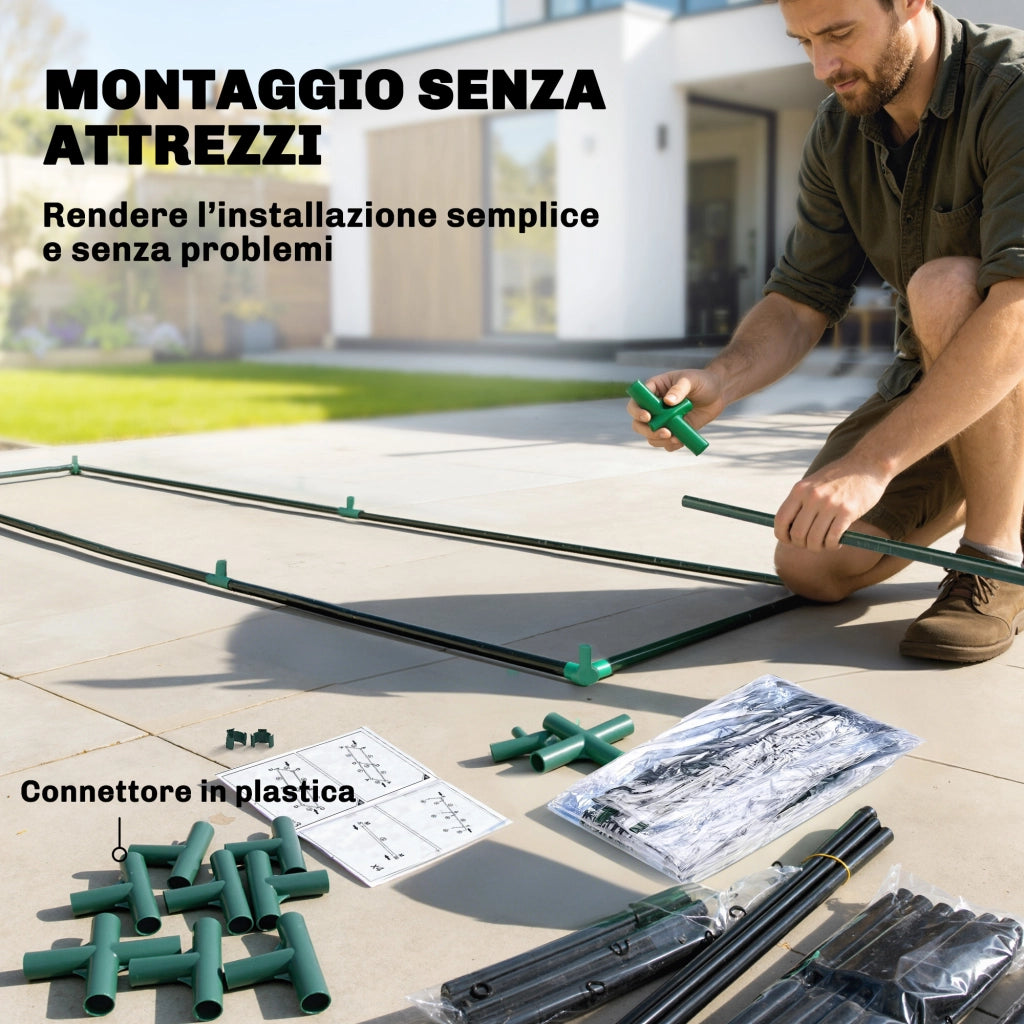 Serra Verticale a 2 Sezioni con 3 Ripiani, in Plastica e Acciaio, 143x45x151 cm, Verde Scuro e Trasparente