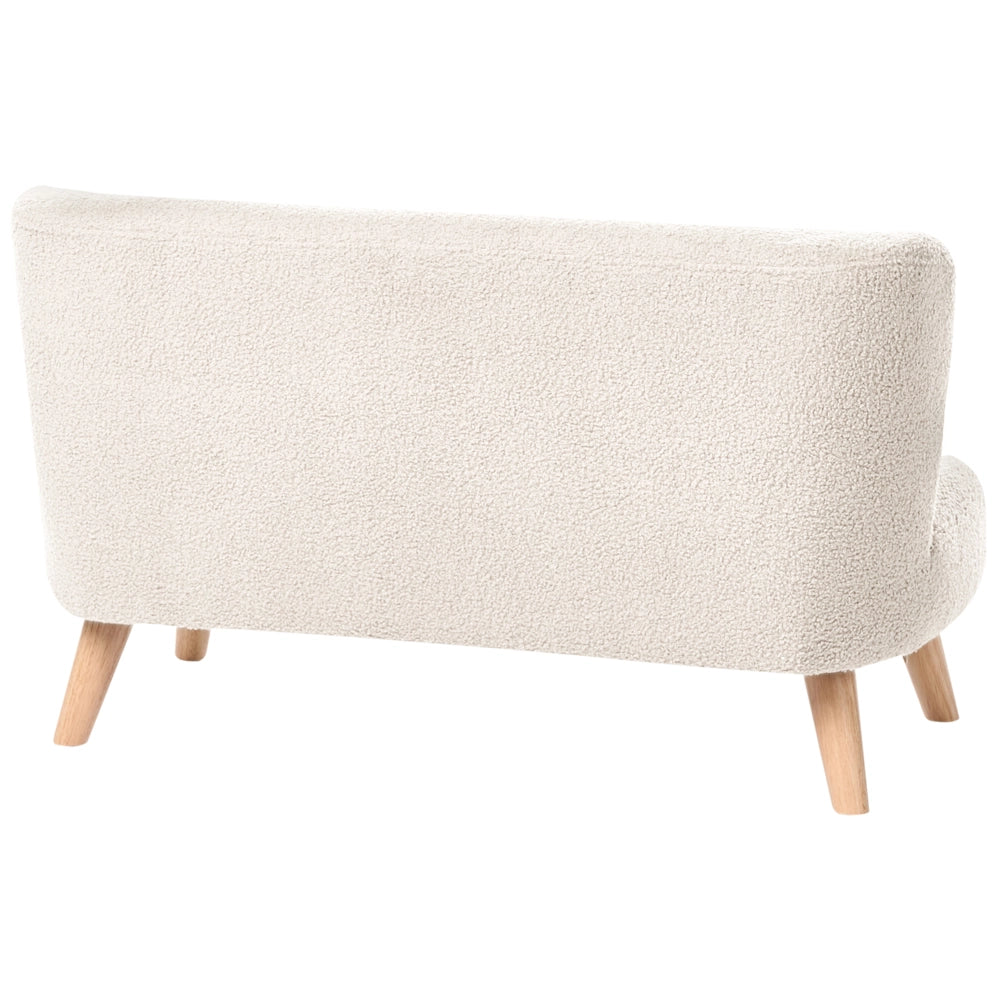 Divano per bambini beige imbottito in bouclé con braccioli, divano moderno per bambini