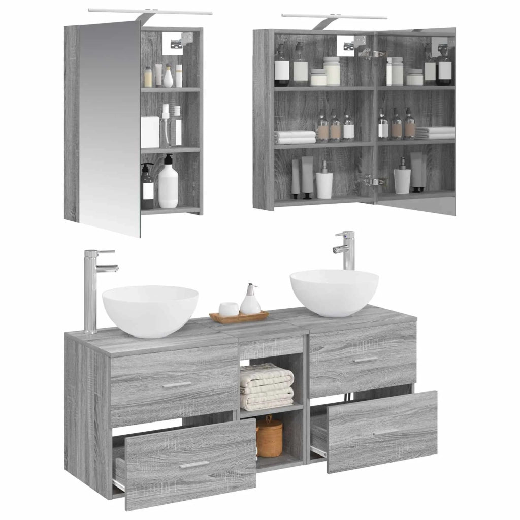 Set di mobili per il bagno 5 pcs Sonoma grigio 3406716