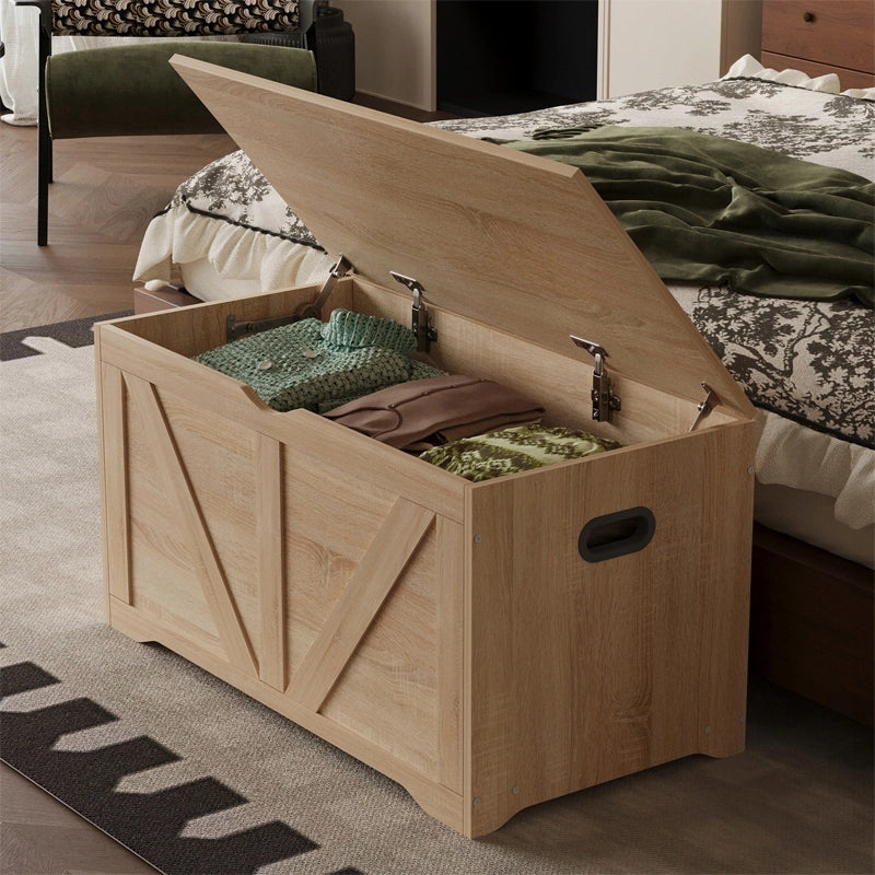 GRANDE CASSA DI LEGNO PER CONTENITORE MARRONE CHIARO BAULETTO PANCA LOFT 100 CM