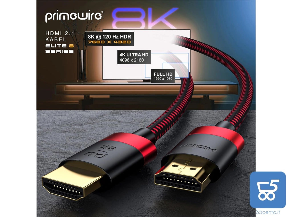 Cavo HDMI 8K 4K 2.1 da 5 Metri 60Hz - 240Hz 48 Gbps 3D Ultra High Speed con Ethernet per TV Blu-ray PS5 Xbox Series X Switch