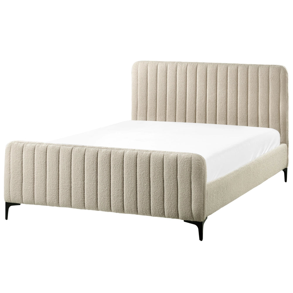 Letto in bouclé beige UE Matrimoniale 140 x 200 cm Testiera Imbottita con Gambe in metallo Design moderno