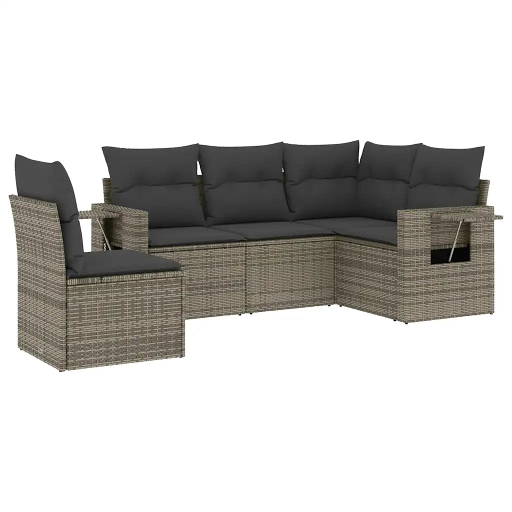 Set Divani da Giardino 5 pz con Cuscini Grigio in Polyrattan 3252507