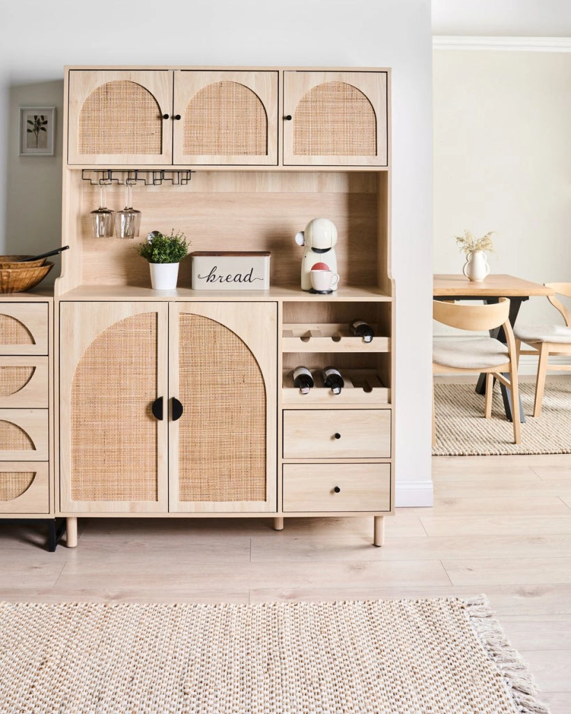 Mobile per cucina decorativo in truciolato marrone chiaro con ripiani e display Sala da pranzo Cucina