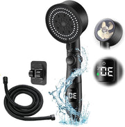 Douchekop idrofilo con risparmio d'acqua, display temperatura e tubo 2 metri - 5 modalità - diametro 9 cm - alta pressione - con standard e stop-valvola