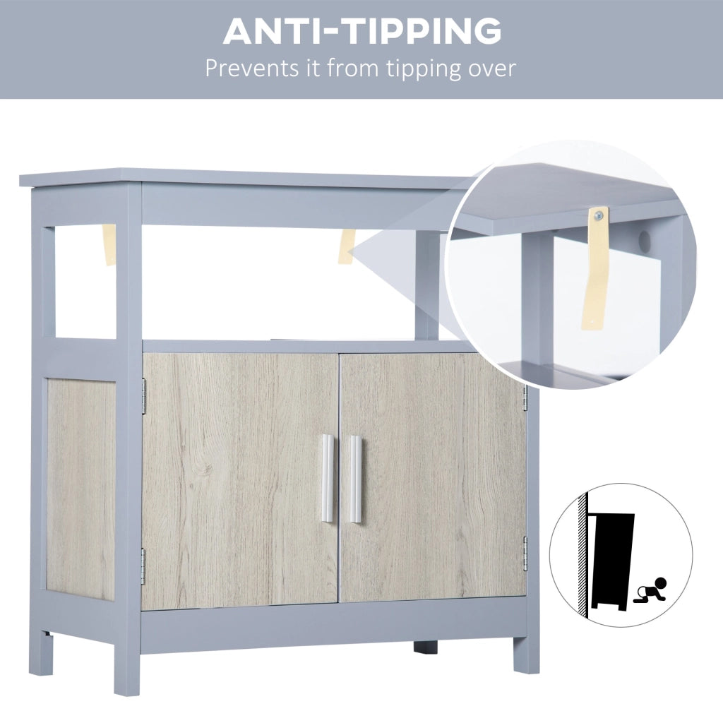 Easycomfort Mobile Sottolavabo Bagno con Armadietto e Ripiano Aperto, 60x30x62cm, Grigio e Legno Naturale