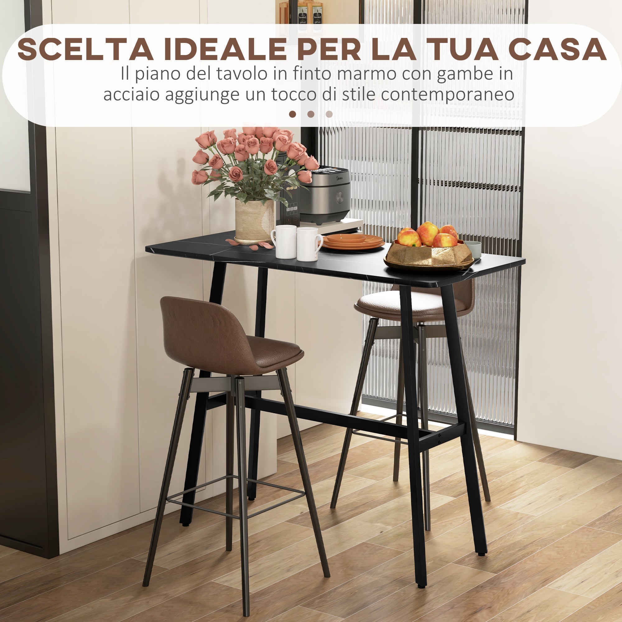 Tavolo Bar Rettangolare Alto 118x58x98 cm in MDF e Metallo Nero