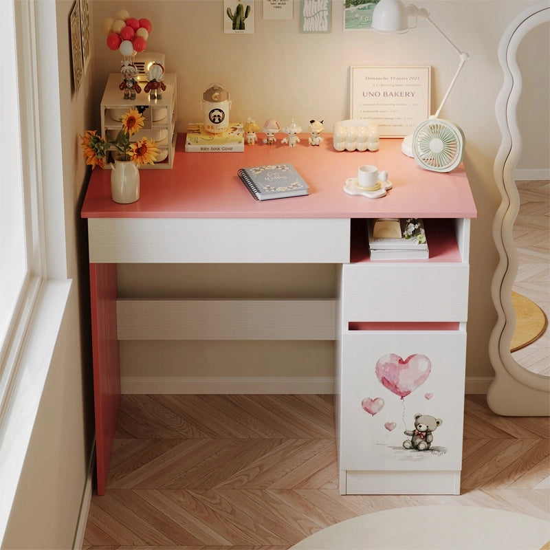 Scrivania per bambina con orsetto rosa, stile loft moderno, con ripiano e cassetto