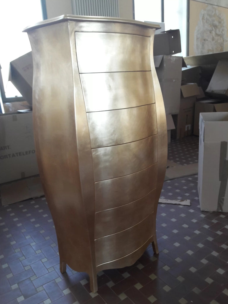 Cassettiera classica in legno bombata in foglia oro 74x37x142 (371) - Mobili 2G