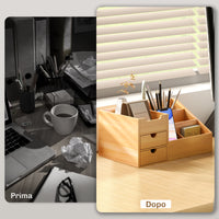 Organizer da Scrivania Bagno Cosmetici Makeup 33x20,5x15,5 cm con Cassetti e Scomparti Aperti in Bambù