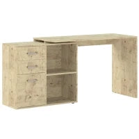 Scrivania Angolare per PC con 3 Cassetti e Ripiani Aperti, in Legno e Metallo, 117x83.5x76 cm, Noce