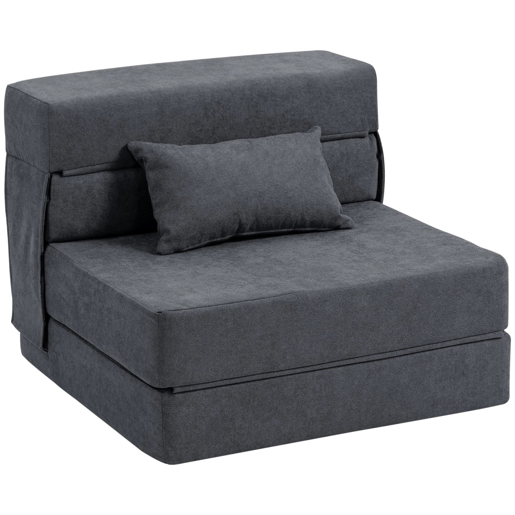 Poltrona Letto Pieghevole Convertibile in Chaise Longue 80x80x64 cm con Materasso in Velluto Grigio Scuro