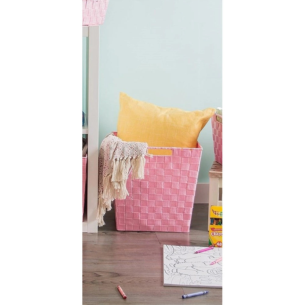 Trade Shop - Portaoggetti Cesto In Tessuto Intrecciato 38 X 26 X 25cm Con Maniglie Rosa 79041 -