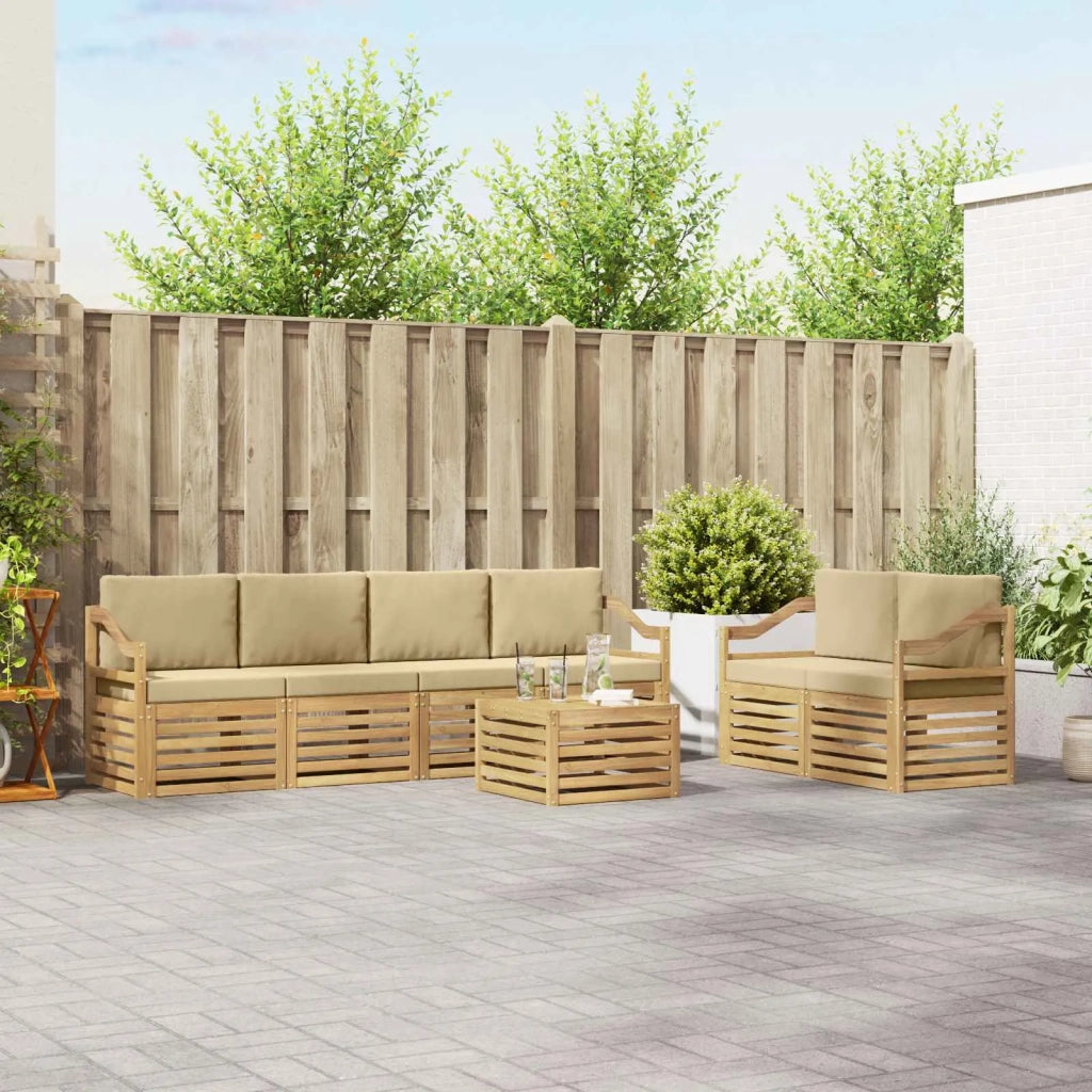 Set di divani da esterno 7 pcs Bianco e Beige Poliestere