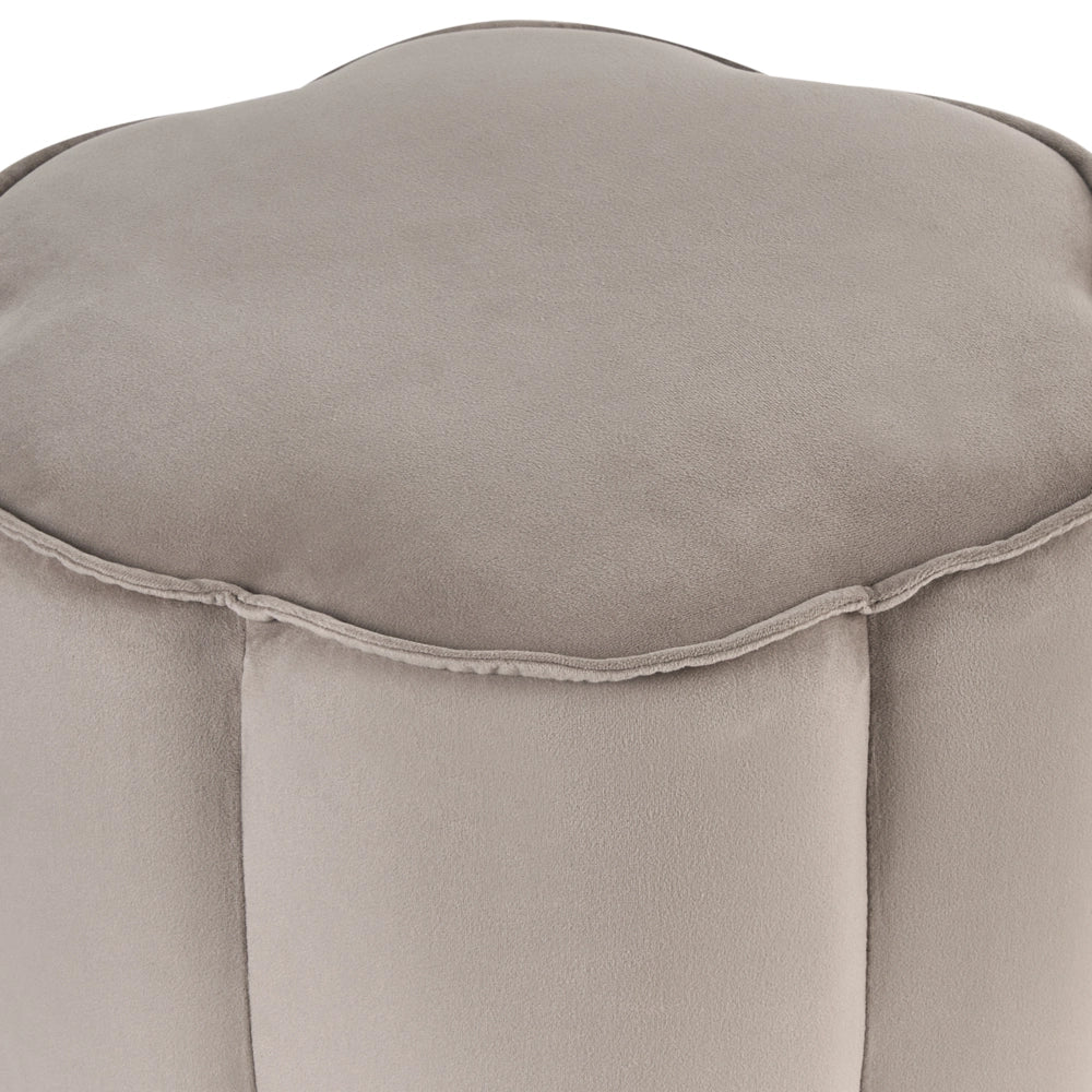 Pouf rotondo in velluto taupe 39 x 34 x 45 cm | Poggiapiedi imbottito dal design moderno per soggiorno e camera da letto