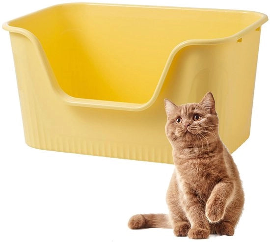 Ciotola per Gatti Aperta, Ciotola per Gatti Senza Coperchio, 55 x 40 x 26 cm Ciotola per Gatti Aperta Grande, Facile da Pulire Ciotola per Gatti in Materiale Igiene Sanitario (Giallo)