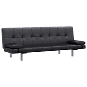 Divano Letto con 2 Cuscini in Similpelle Regolabile Nero