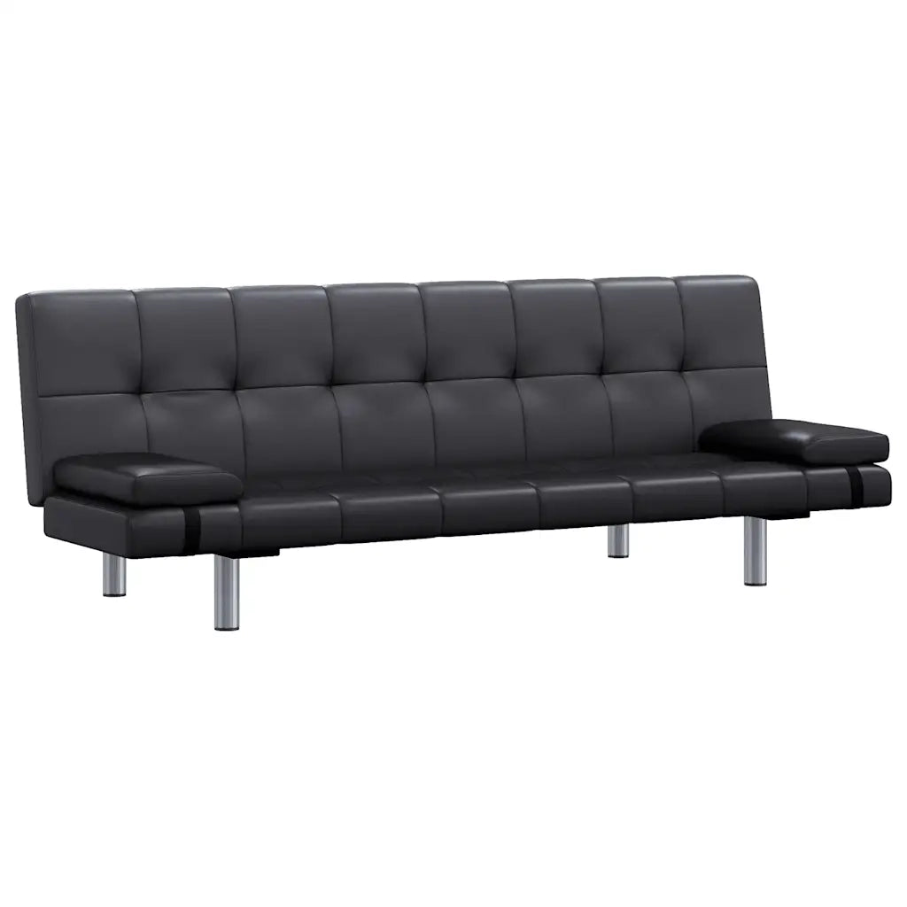 Divano Letto con 2 Cuscini in Similpelle Regolabile Nero