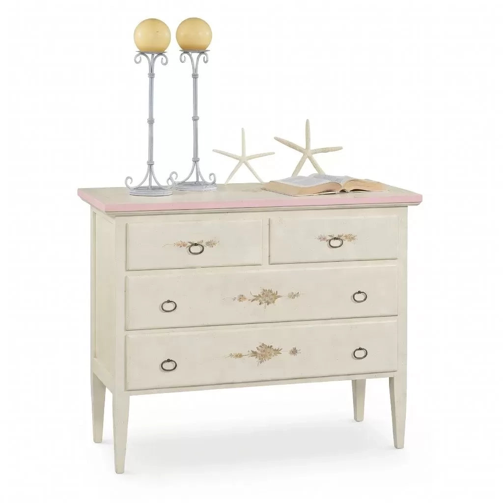 Como 4 cassetti bianco filo rosa in legno 110x51x90 (1317) - Mobili 2G