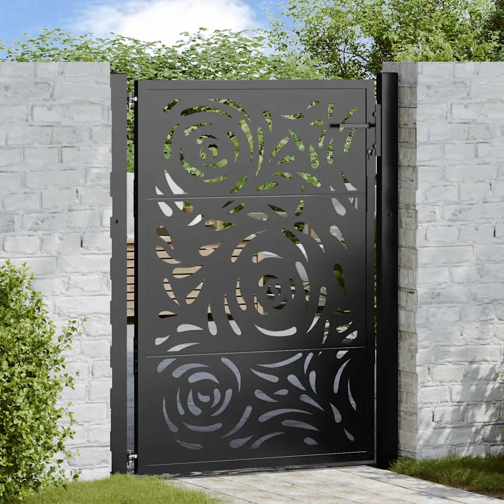 Cancello da giardino nero 100x125 cm in acciaio con design a fiamma 4100990