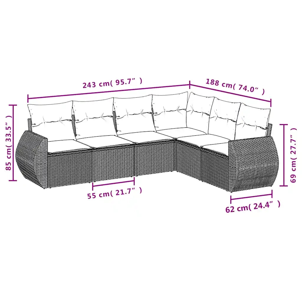 Set Divano da Giardino 6 pz con Cuscini Marrone in Polyrattan 3221412