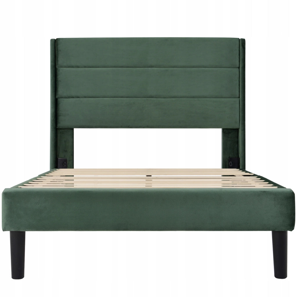 Letto singolo 90x200 - Xylo - Velluto verde scuro moderno per giovani