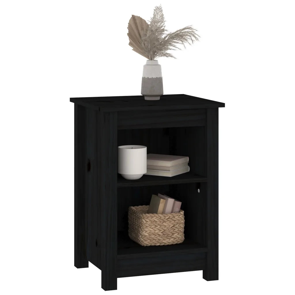 Set di 2 Comodini | Armadio da Notte | Mobiletto da notte Neri 40x35x55 cm in Legno Massello di Pino