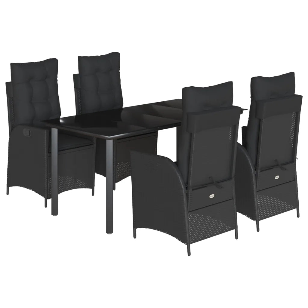 Set da Pranzo da Giardino 5 pz Nero con Cuscini in Polyrattan