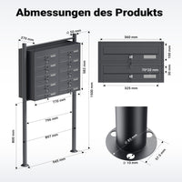 Cassetta postale condominiale autoportante, 10 posti, antracite, 945 x 270 x 1500 mm, 2 moduli