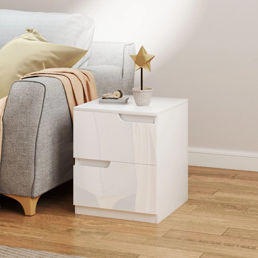 Comodino Moderno con Cassetti ¨C zephmum ¨C Bianco Lucido 40x40x48 cm