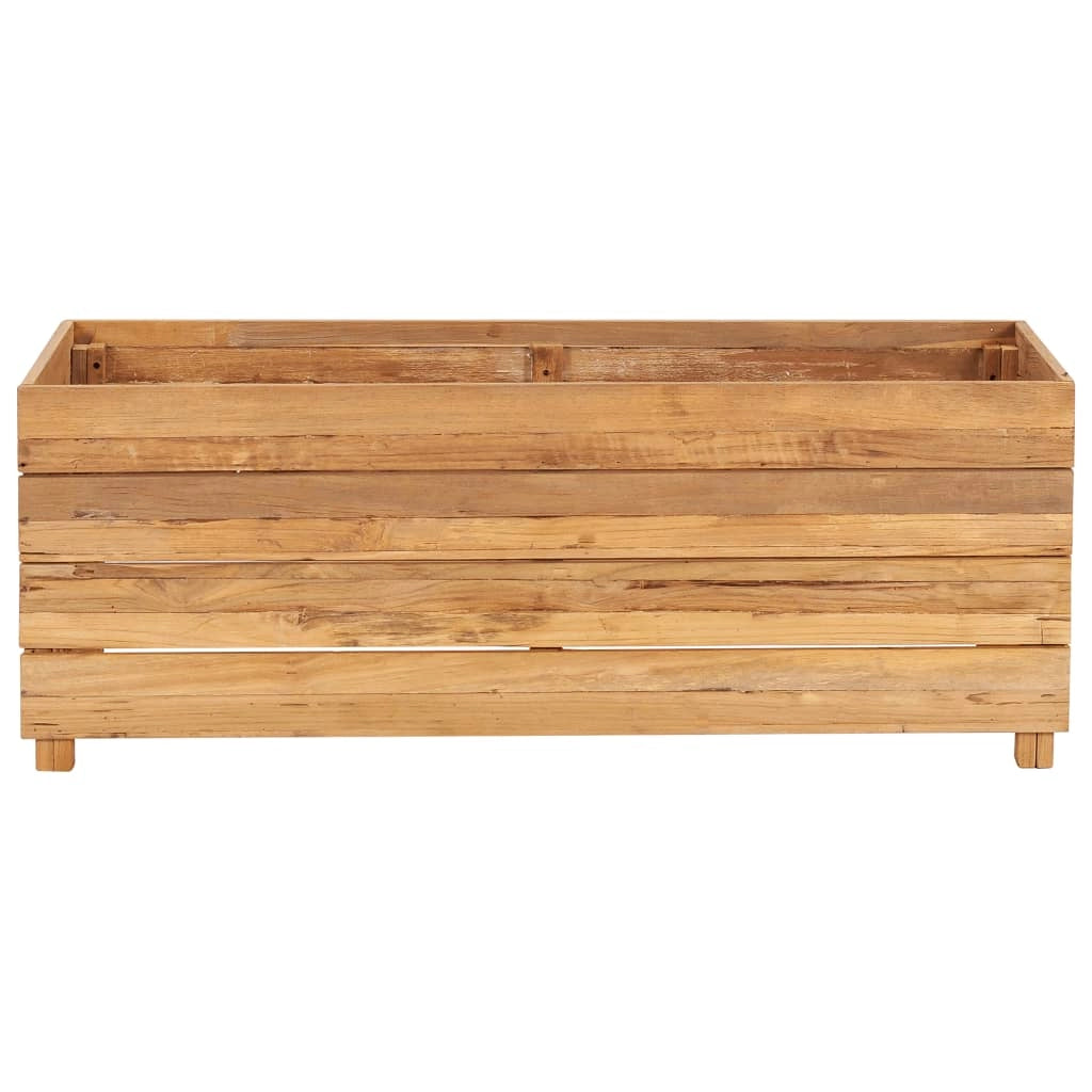 Aiuola rialzata con fioriera 100 x 40 x 38 cm legno di teak riciclato e acciaio 02_0000895