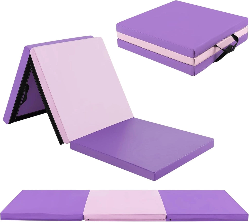Tappetino da Ginnastica Pieghevole, Spessore 3,8 cm, Tappetino Sportivo Fitness, Imbottitura in Cotone con Perline EPE, Tappetino da Palestra Spesso, 180 x 60cm
