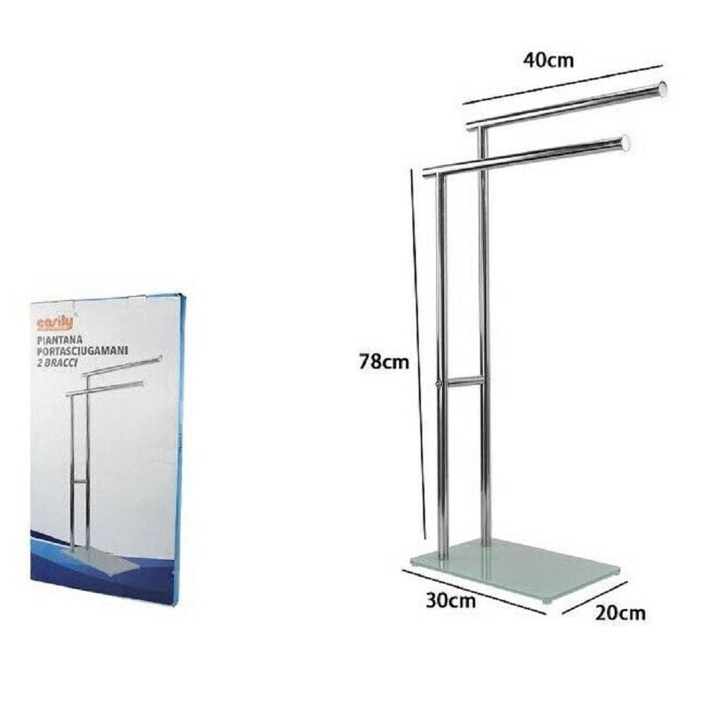 Trade Shop - Piantana Portasciugamani Arredo Bagno 2 Bracci Metallo Cromato Base Vetro 59967 -