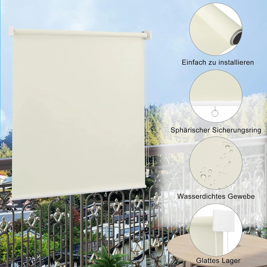 Tenda da Sole Verticale con Catenella, Tenda a Rullo da Esterno Resistente alle Intemperie con Protezione UV e Isolamento Termico, per Balcone, Terrazza o Finestra, Beige 140x240 cm