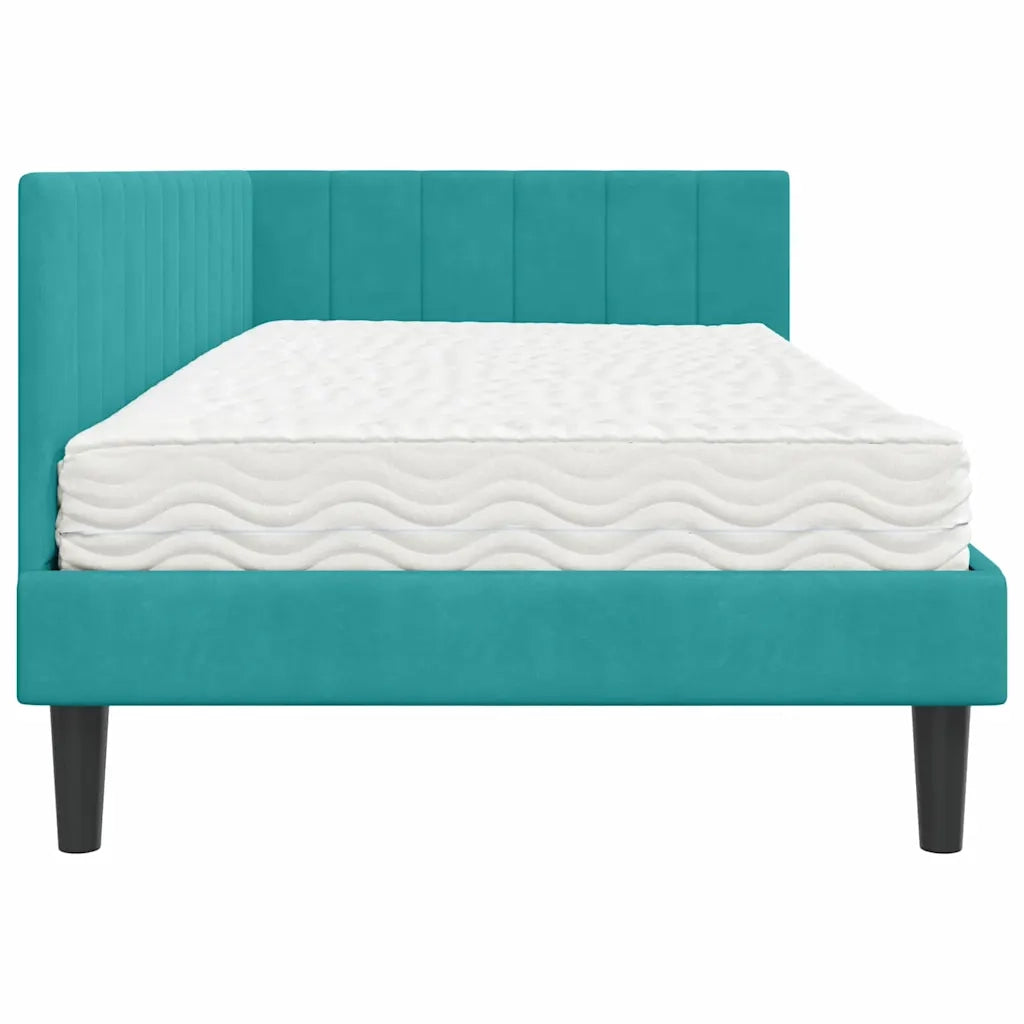 Struttura Letto Angolare con Materasso 2 pz-Giroletto con materasso Turchese Velluto 807147