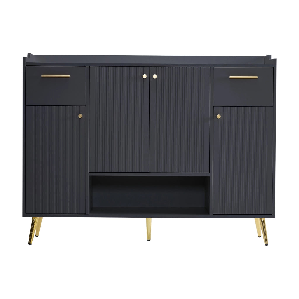Scarpiera con 2 Cassetti e 4 Ante ¨C MINIMAL ¨C Nero, Metallo, 130x37x100 cm