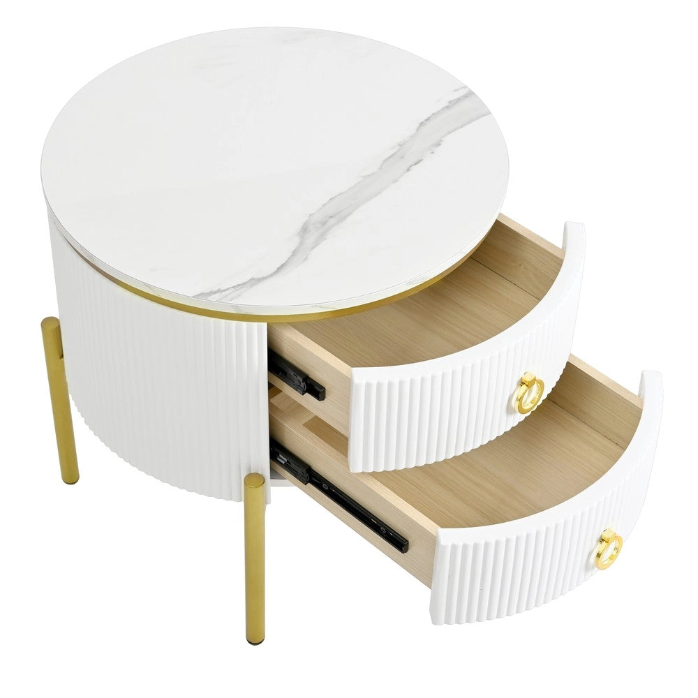 Tavolino da Caff¨¨ con Cassetti Effetto Marmo ¨C MINIMAL ¨C Gambe Dorate, Regolabile