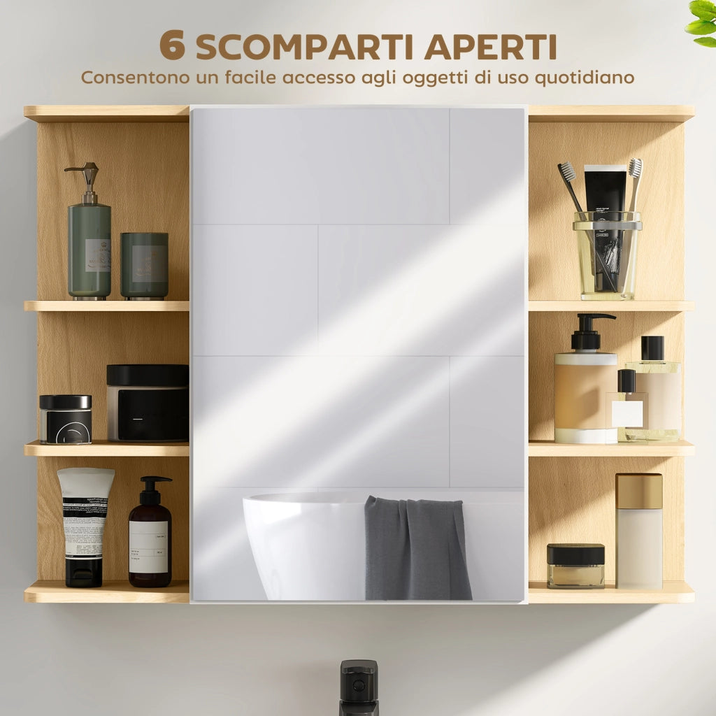 Specchiera Bagno con Armadietto e Ripiani ¨C Zephmum ¨C Legno 80x20x59 cm