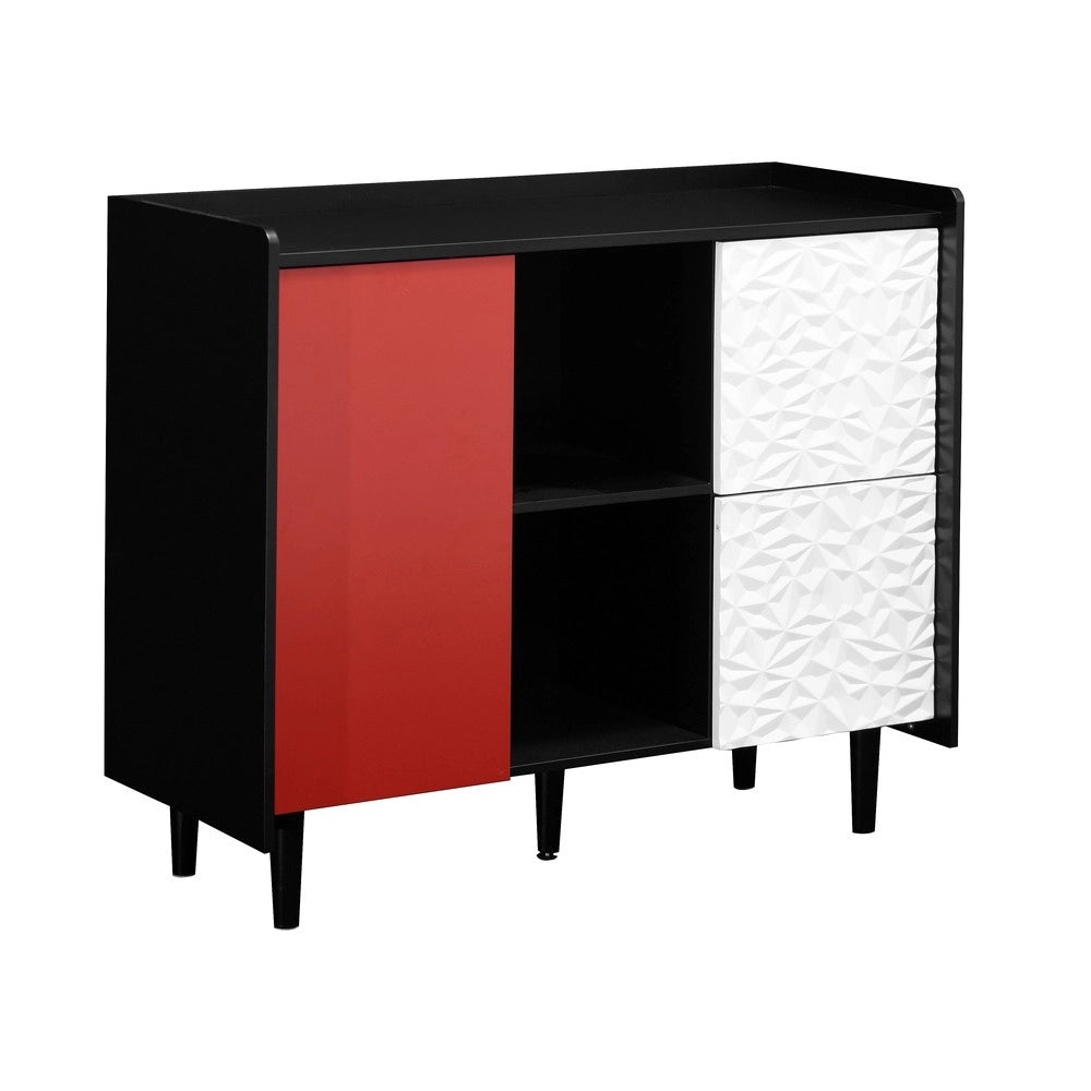 Credenza Buffet ¨C MINIMAL ¨C Nero, Ante Rosse, 2 Cassetti, Design Moderno