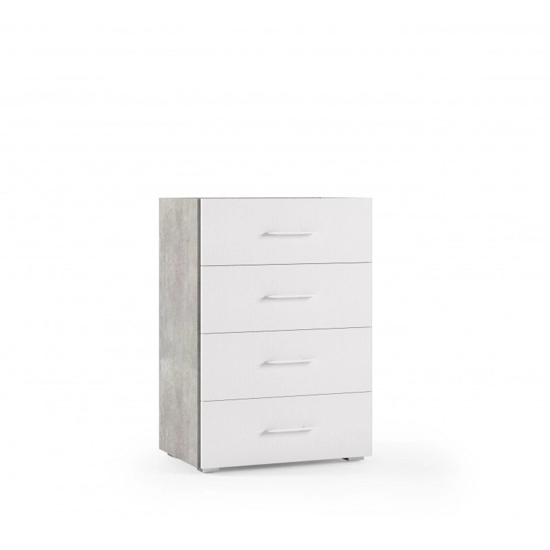 Cassettiera 4 cassetti con guide in metallo e piano vassoio cemento frontali bianchi 60x41x87 cm - Terraneo